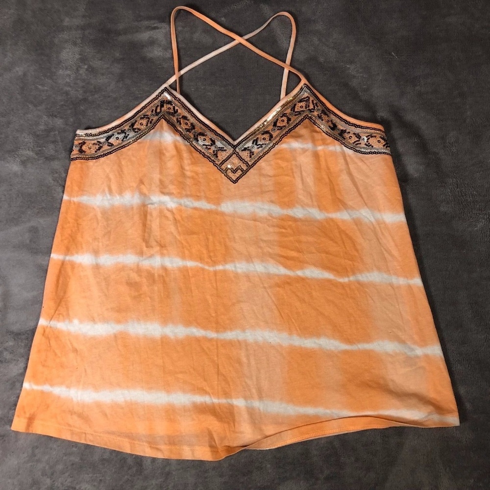 Express Top Criss Cross Tie Dye Sequin Sz M L